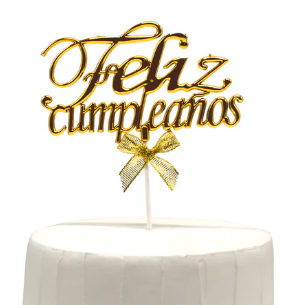 Deco Torta Feliz Cumpleaños Dorado 1 Unidad