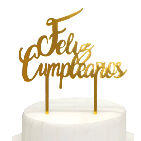 Deco Torta Acrílico Feliz Cumpleaños Dorado 1 Unidad