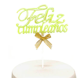 Deco Torta Acrilico Feliz Cumpleaños Amarillo Glow 1 Unidad