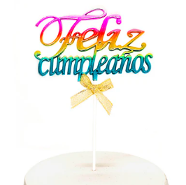 Deco Torta Acrilico Feliz Cumpleaños Multicolor 1 Unidad